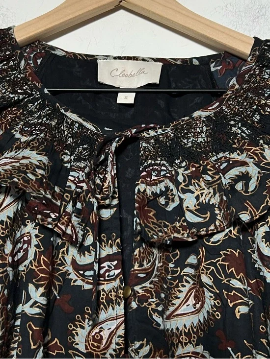 Cleobella Carolyn Ruffle Mini Dress Avolon Paisley Block Print Organic Cotton - Picture 4 of 15